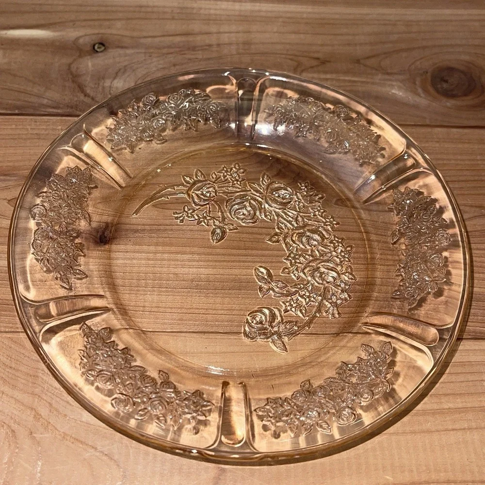 1930's Federal Pink Glass Cabbage Rose Set of 6 Dessert Bowls & Plates  VINTAGE
